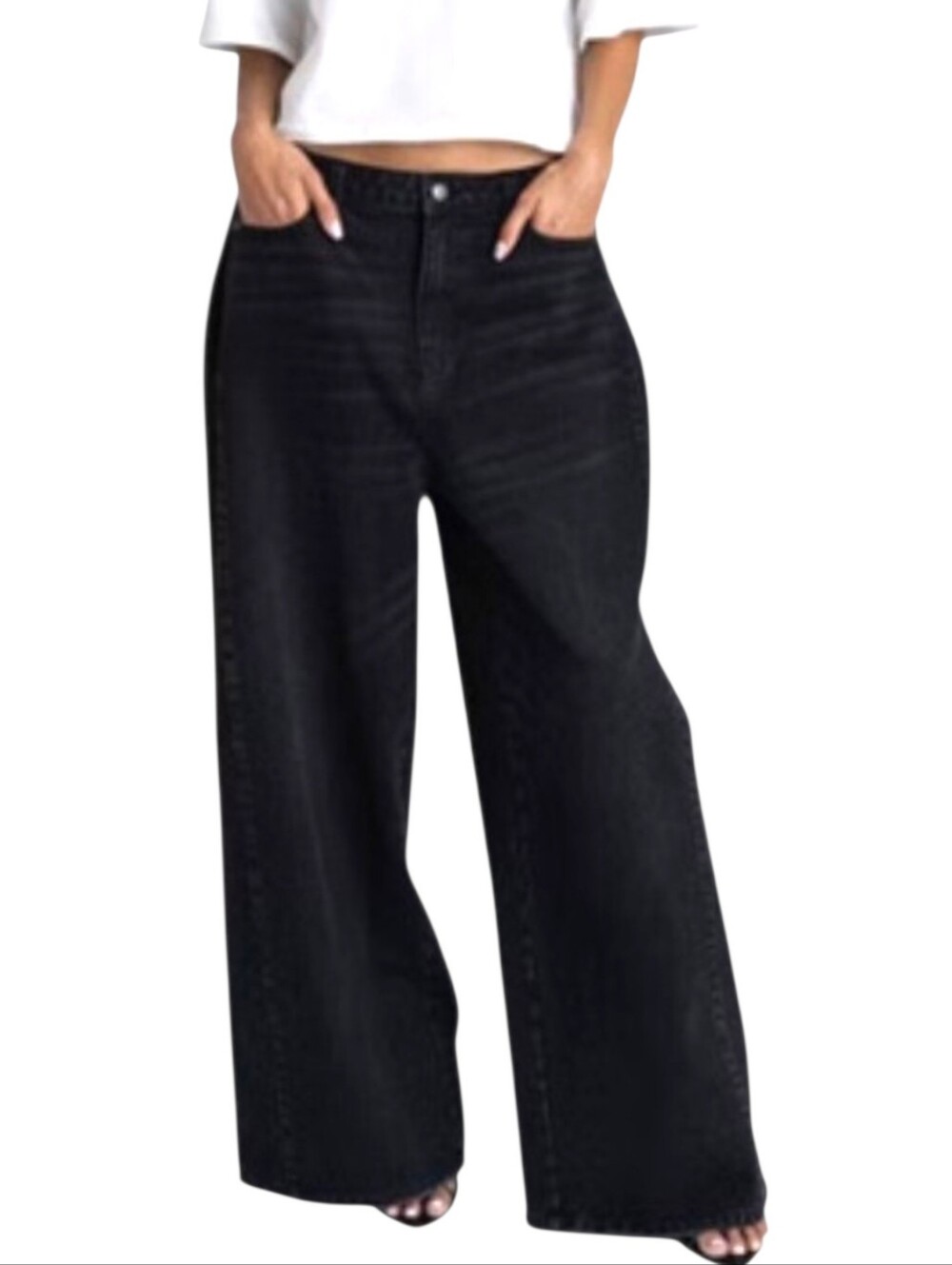 KBB by Kahlana Rachel Low Rise Wide Leg Black Wash Jeans NWT 16 Baggy Relaxed